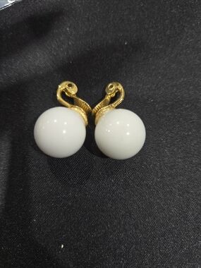 Monet Gold and White Round Clip-On Earrings - Elegant Women's Jewelry